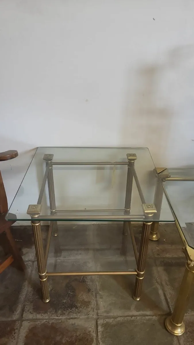 Pair vintage, 1960s brass glass top side tables - Image 2