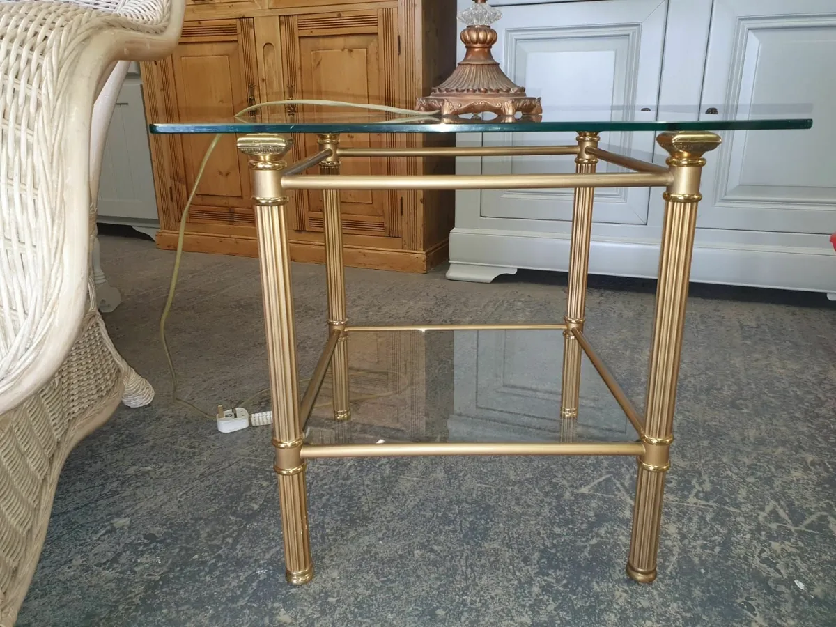 Pair vintage, 1960s brass glass top side tables - Image 4