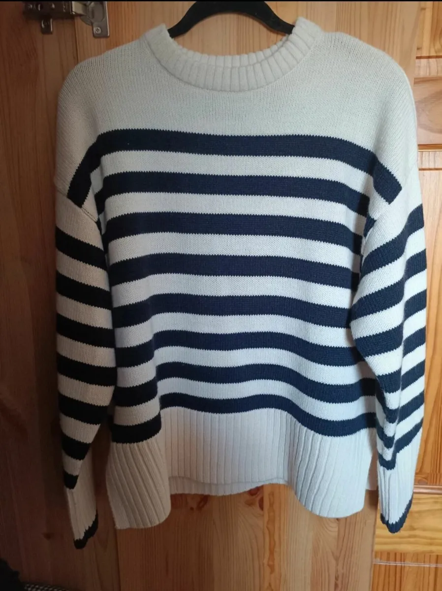 Blue & White ZARA Jumper, Lightly Worn, Size S - Image 1