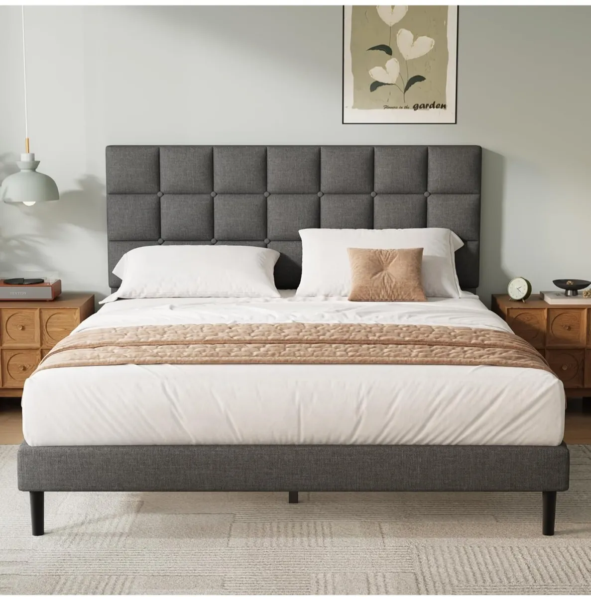 Double Bed Frame, Easy Assembly, Sturdy Wooden Sla - Image 4