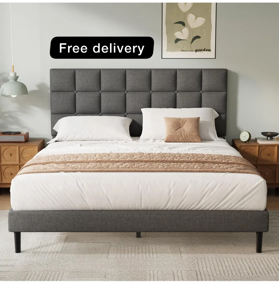 Double Bed Frame, Easy Assembly, Sturdy Wooden Sla - Image 1