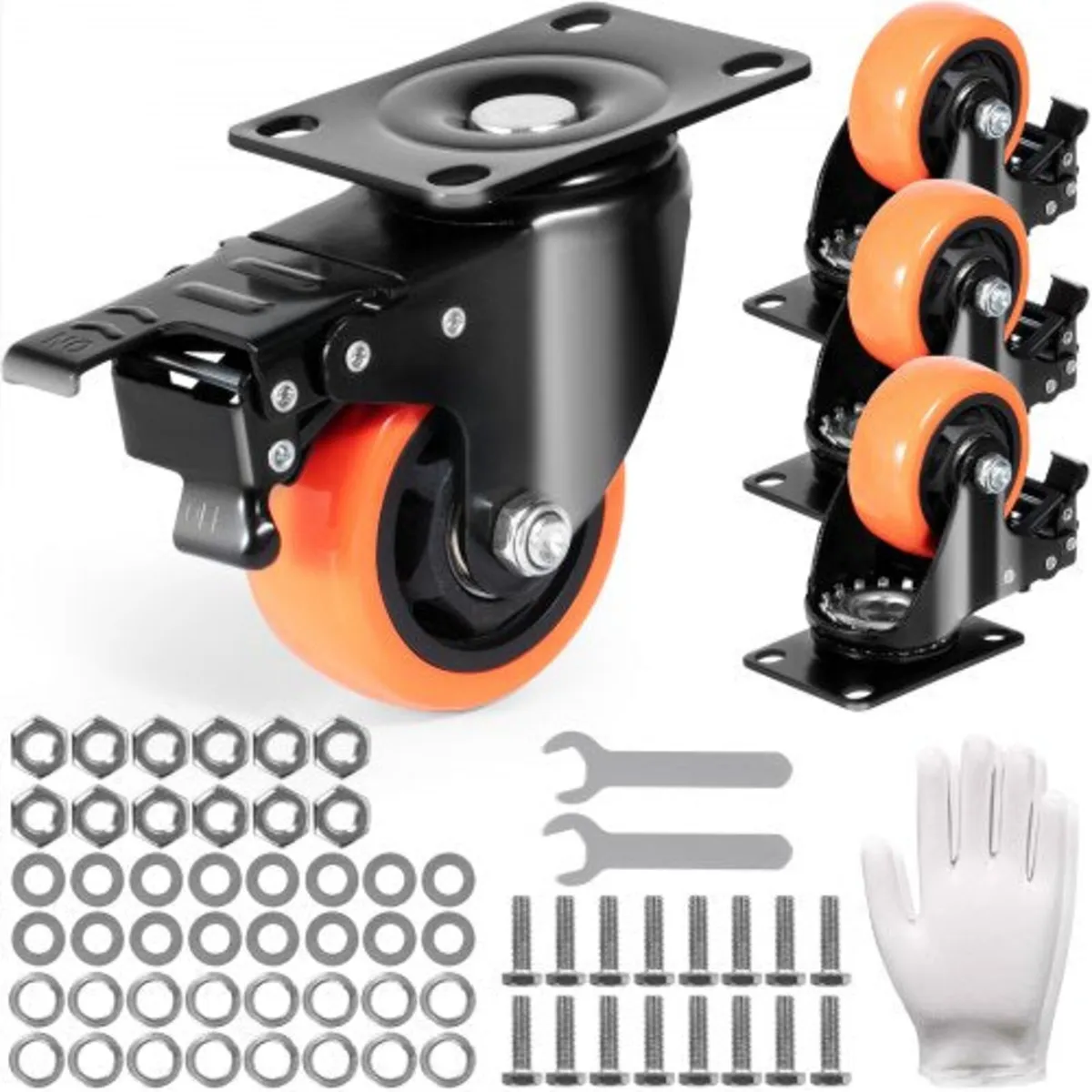 Caster Wheels, 3-inch Swivel Plate Casters, Set of