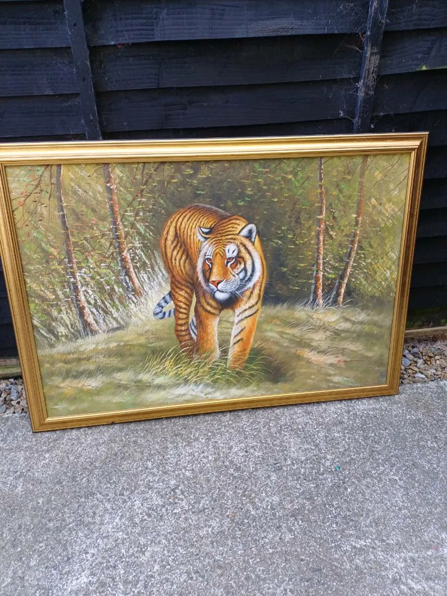 Large Vintage Oil on Canvas Painting - Image 2