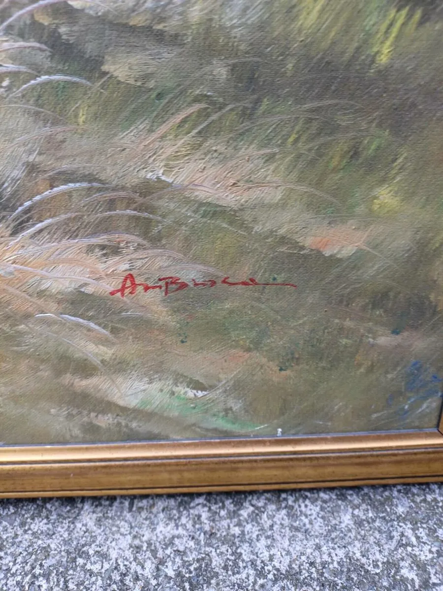 Large Vintage Oil on Canvas Painting - Image 3