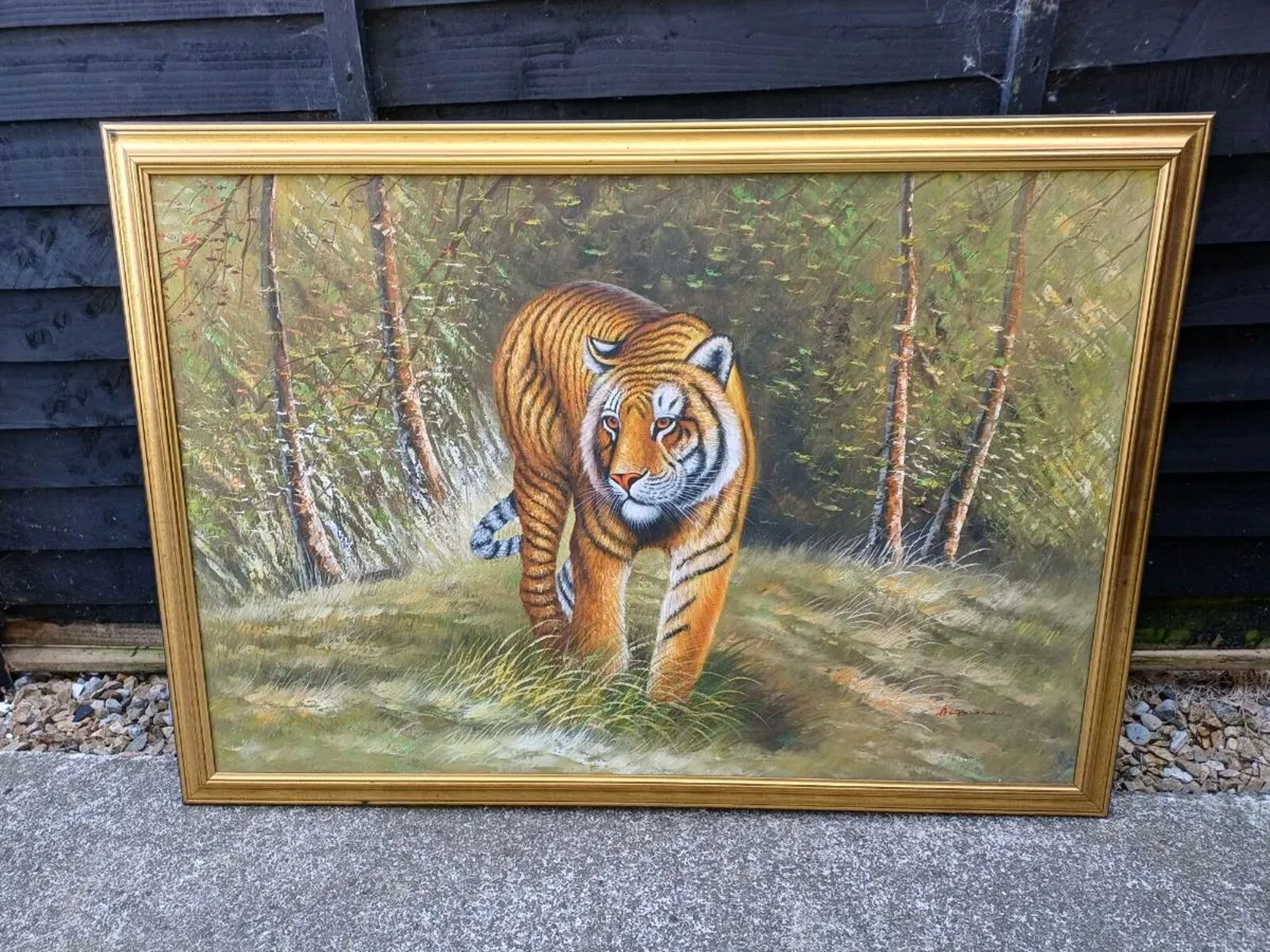 Large Vintage Oil on Canvas Painting - Image 1