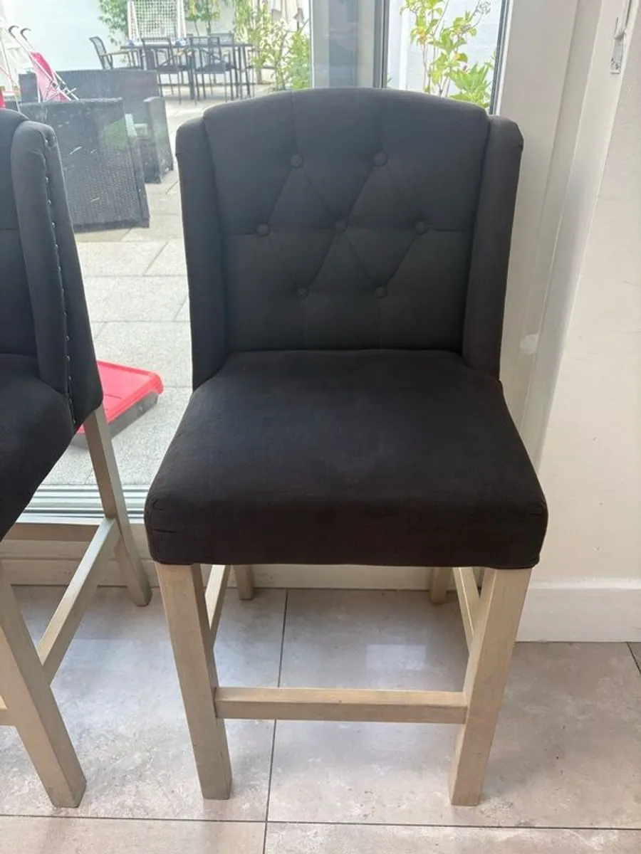 kitchen island chairs 3 chairs dark charcoal grey with bronze studs stools were made very strong and sturdy freshly cleaned some sun fade on to top of material but otherwise great construction really beautiful chairs with stud detail - Image 3