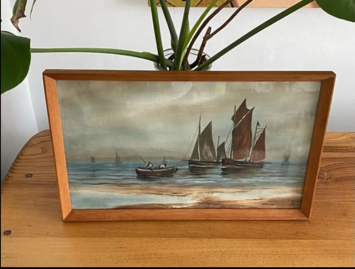 Vintage Teak Framed Paintings x 2 - Image 1