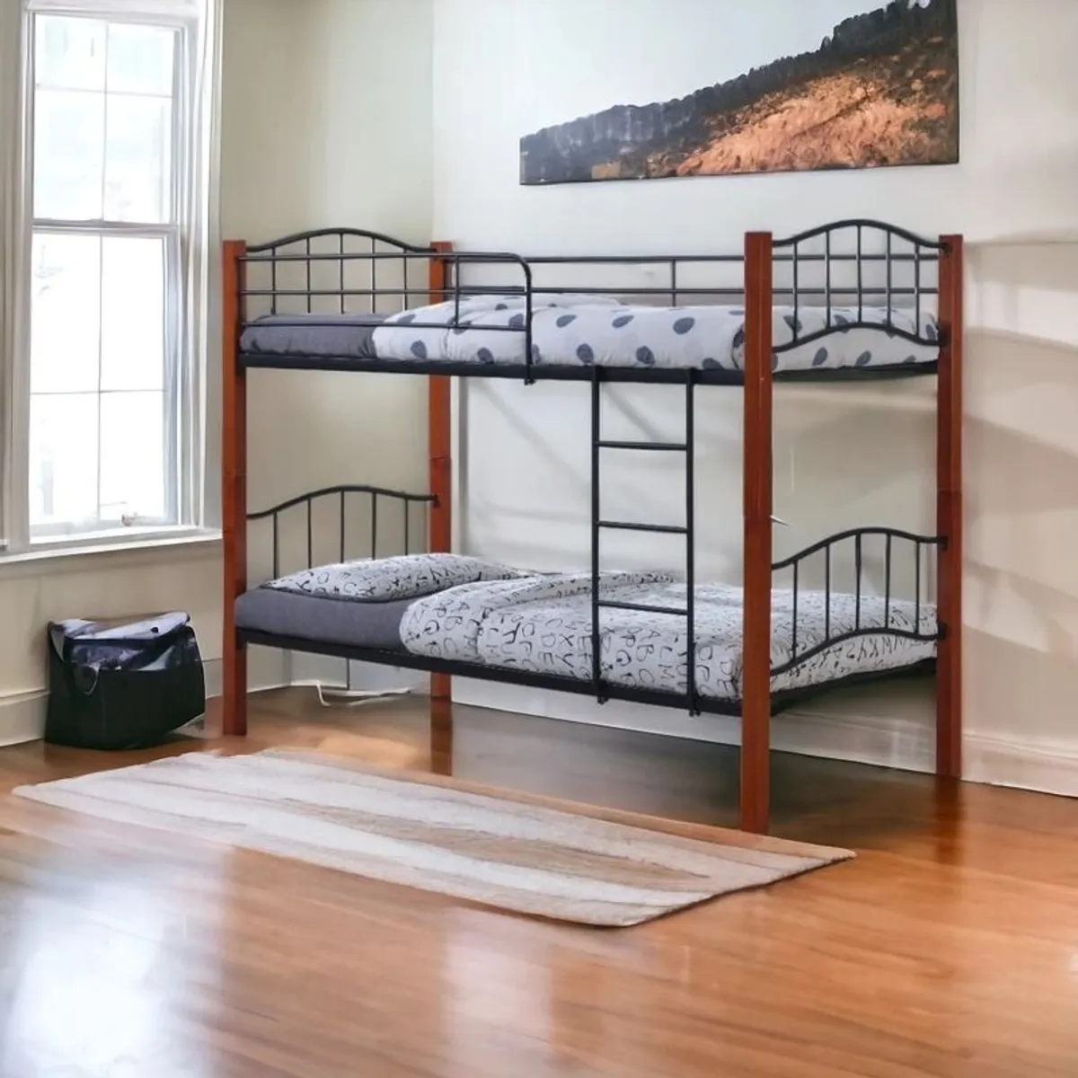 Metal & Wood Bunk Bed convertible 2 single beds - Image 4