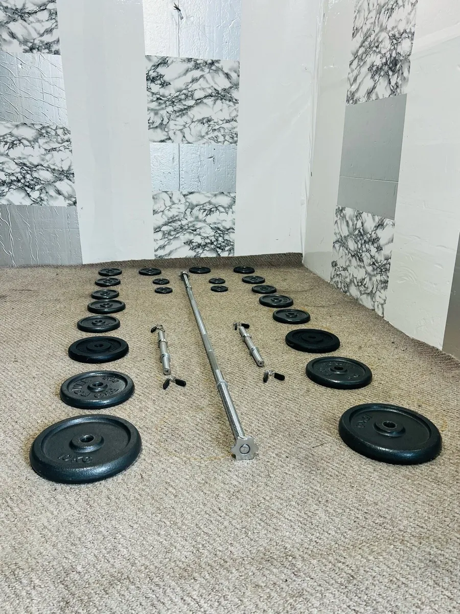 MATEL WEIGHTS SET BARBELL DUMBBELLS, - Image 1