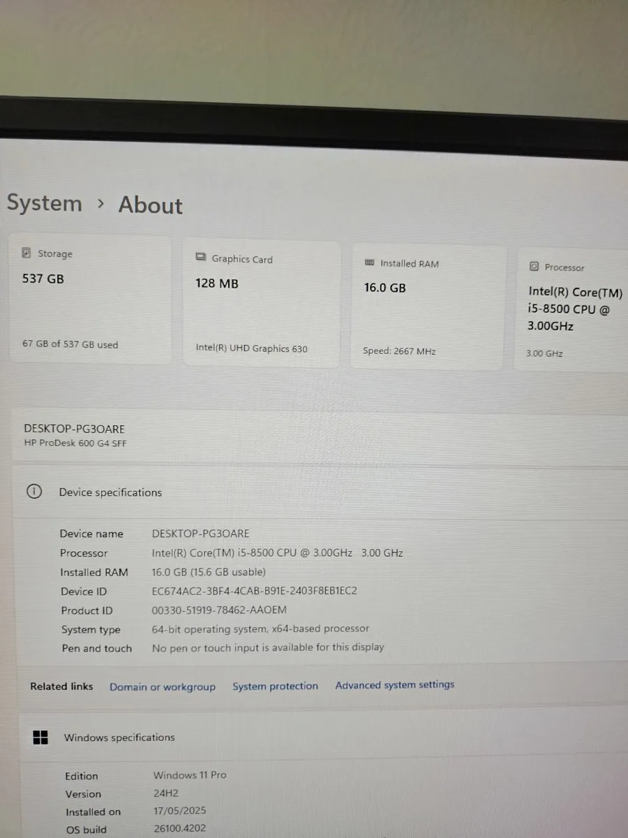 HP ProDesk 600 G4 SFF W11 (i5 8th Gen) System - Image 4