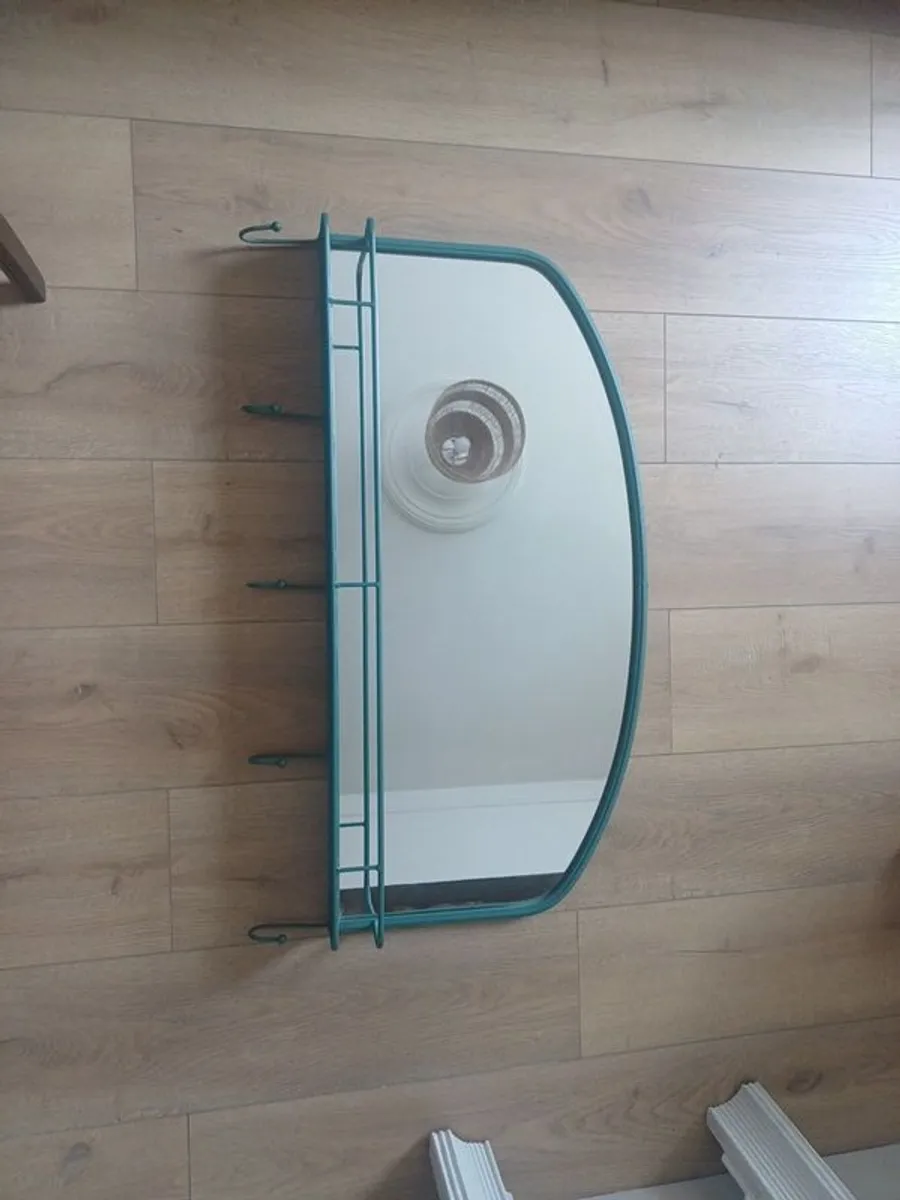 green mirror with shelf and hooks for hanging - Image 1