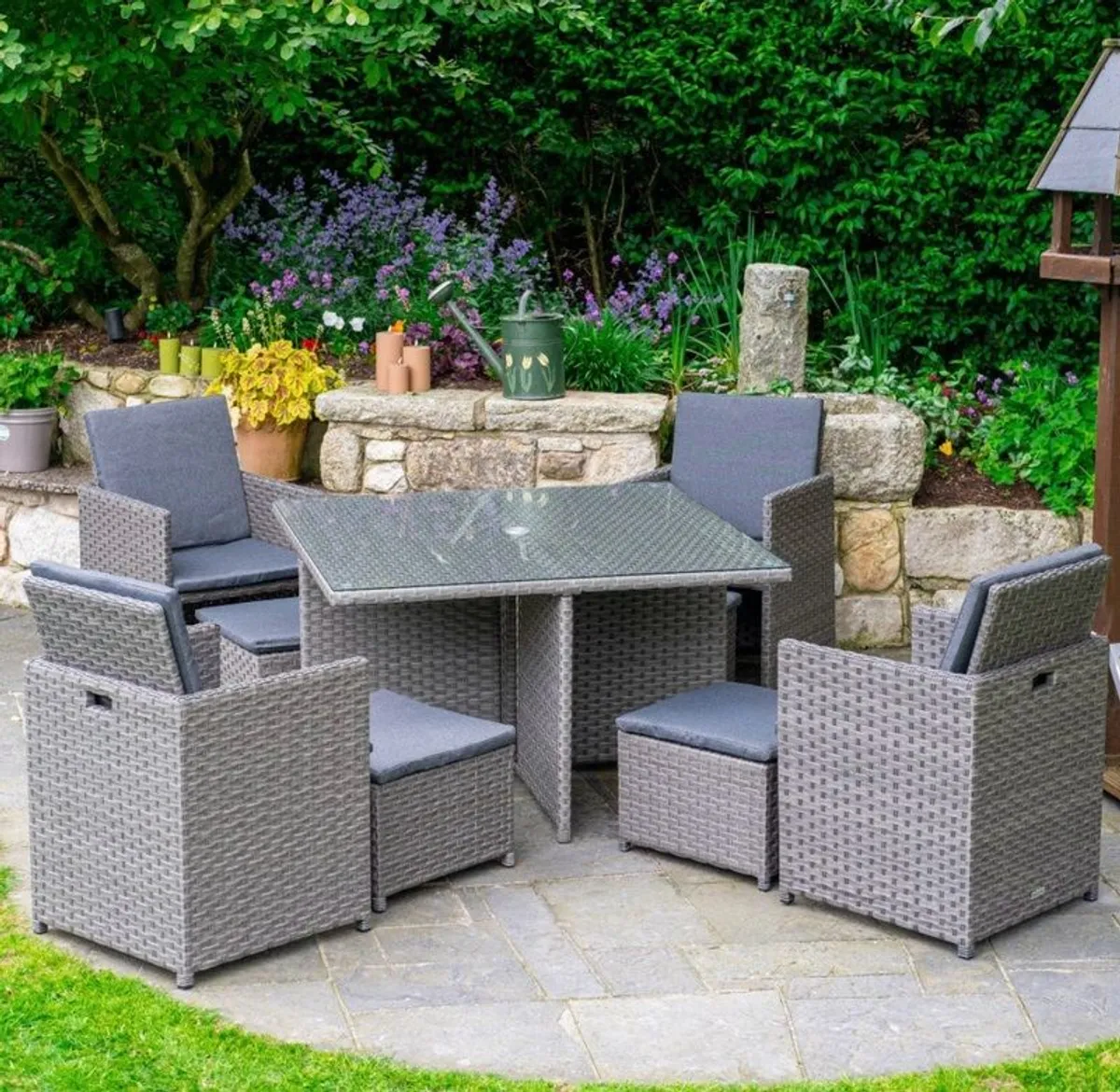 8 Seater Cube Set Patio Set with Square Table (Grey) - Image 1