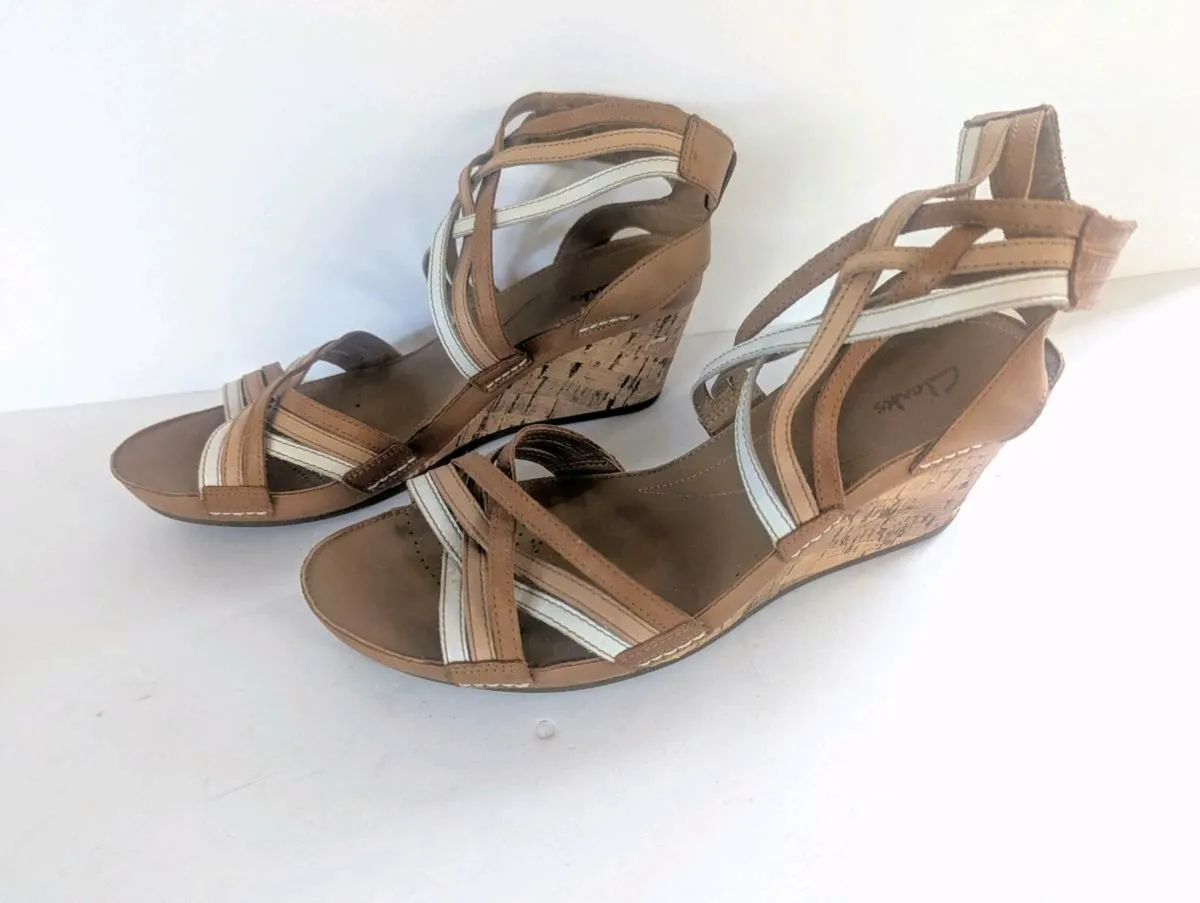 CLARKS Leather wedged Sandals UK 9 - Image 1