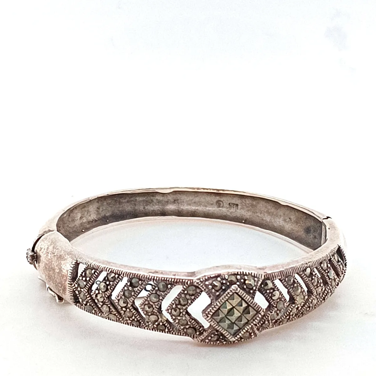 Vintage Silver & Marcasite Bangle, Heavy - Image 2