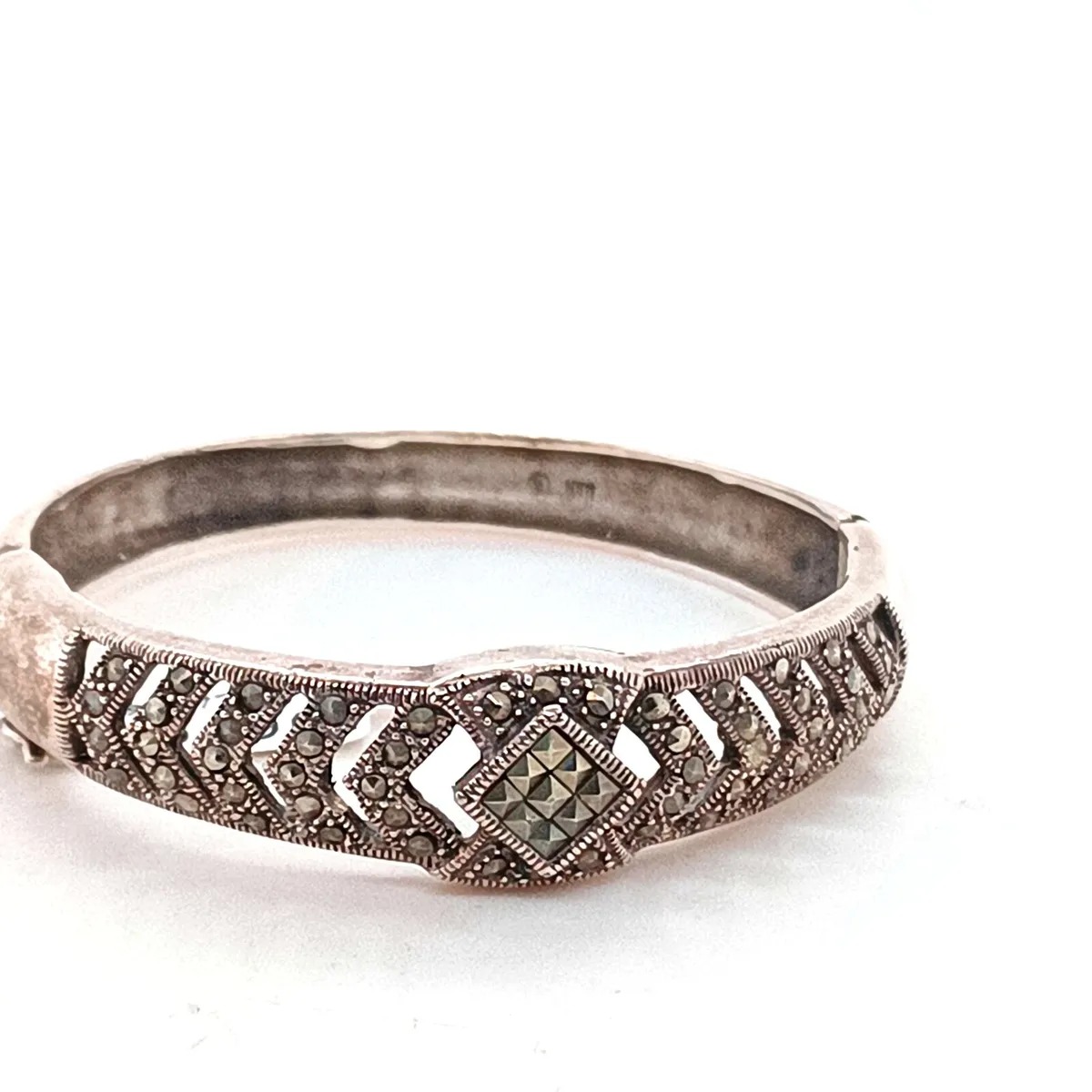 Vintage Silver & Marcasite Bangle, Heavy - Image 1