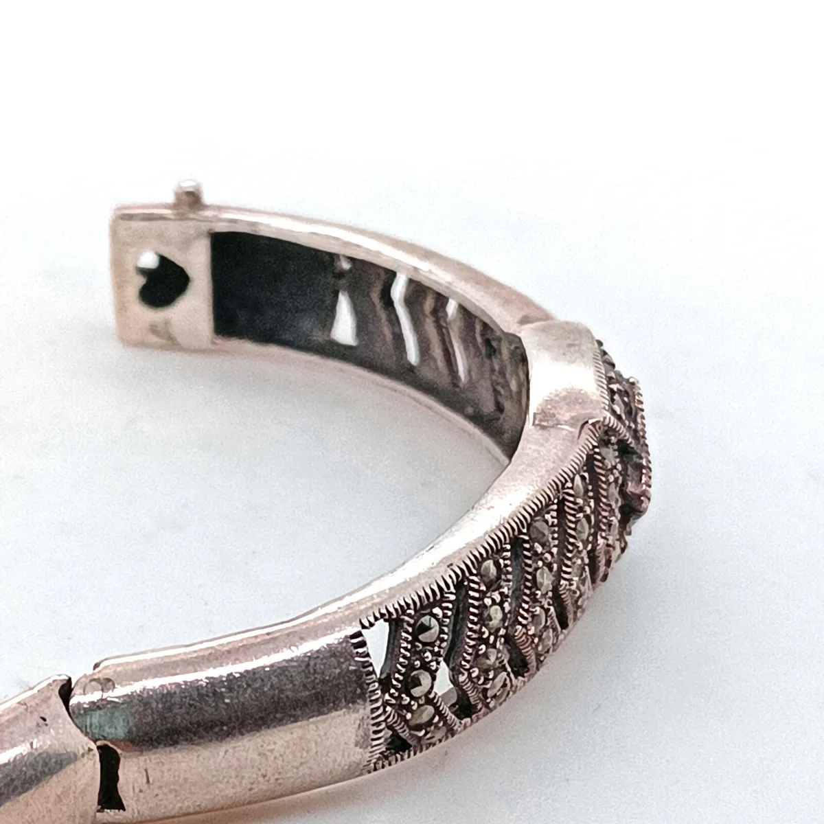 Vintage Silver & Marcasite Bangle, Heavy - Image 3