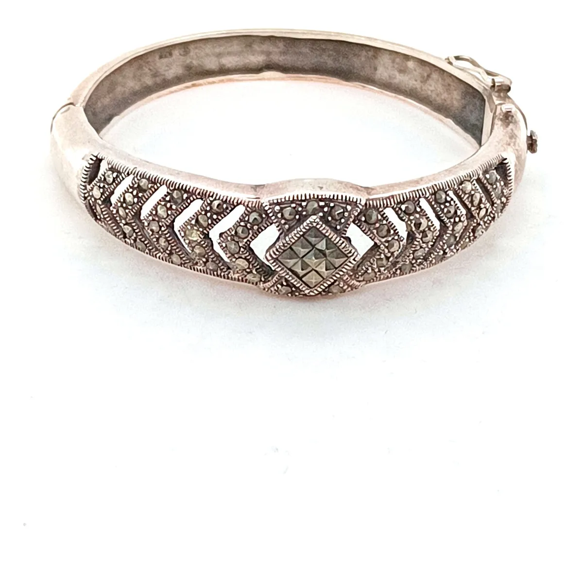 Vintage Silver & Marcasite Bangle, Heavy - Image 4