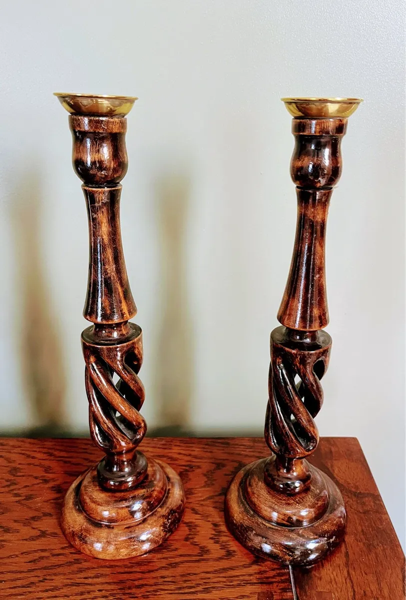 Antique Oak Candlestick Holders
