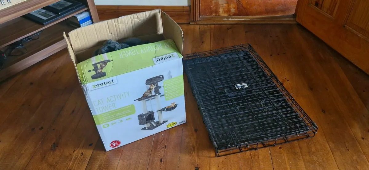Pet travel cage and cat  play tower - Image 1