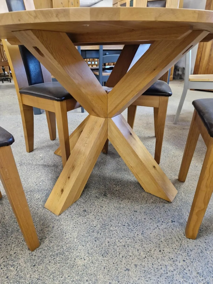 Ex display light oak table, 4 leather oak chairs - Image 2