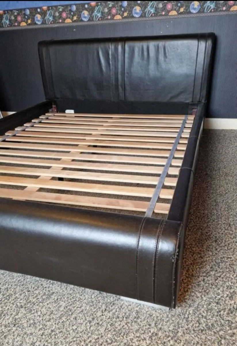 King Size dark brown leather bed - Image 1