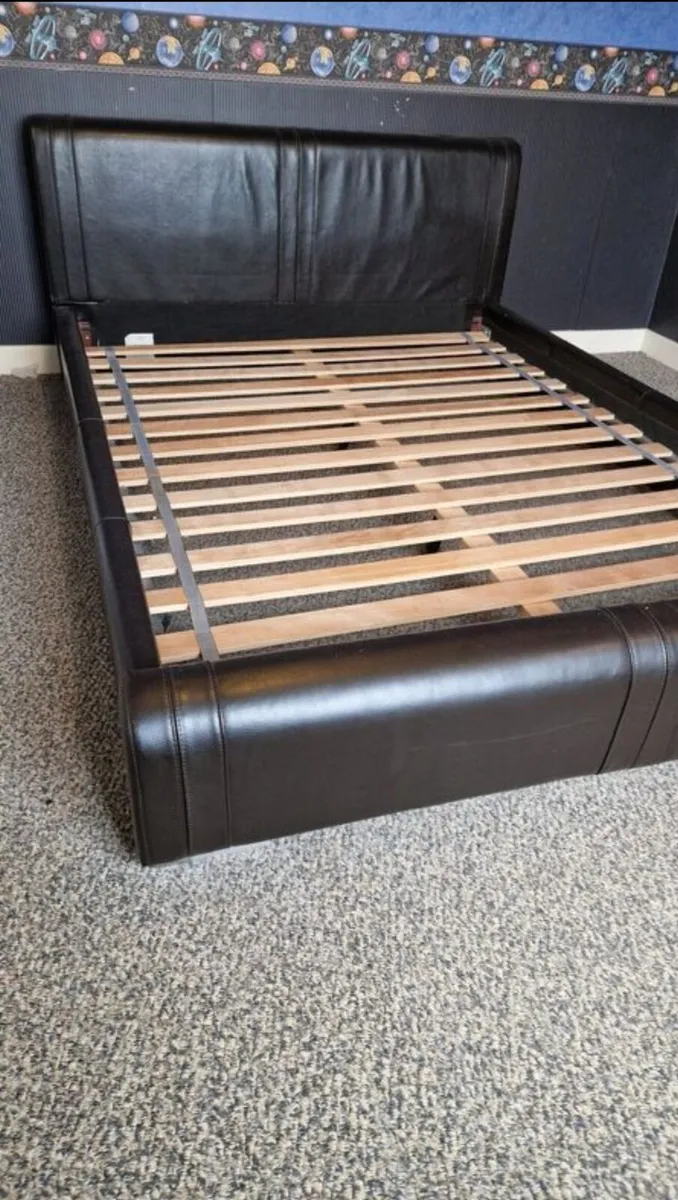 King Size dark brown leather bed - Image 2