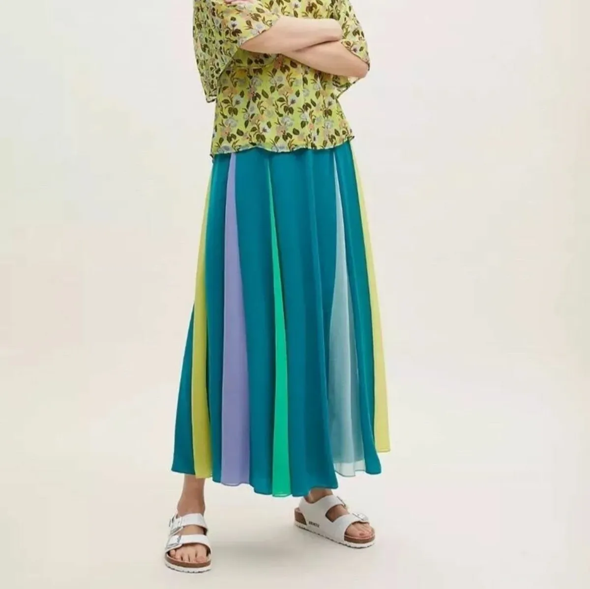 Anthrogologie Green Color Block Midi Skirt 6UK - Image 2