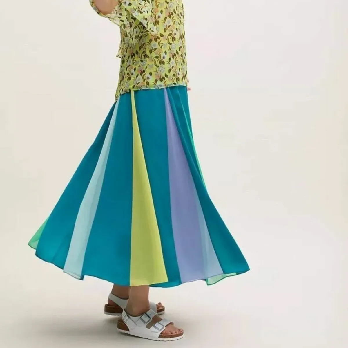Anthrogologie Green Color Block Midi Skirt 6UK - Image 3