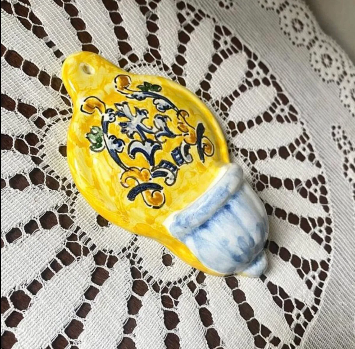 Spanish Ceramic Holy Water Font Hand-Painted - Image 2