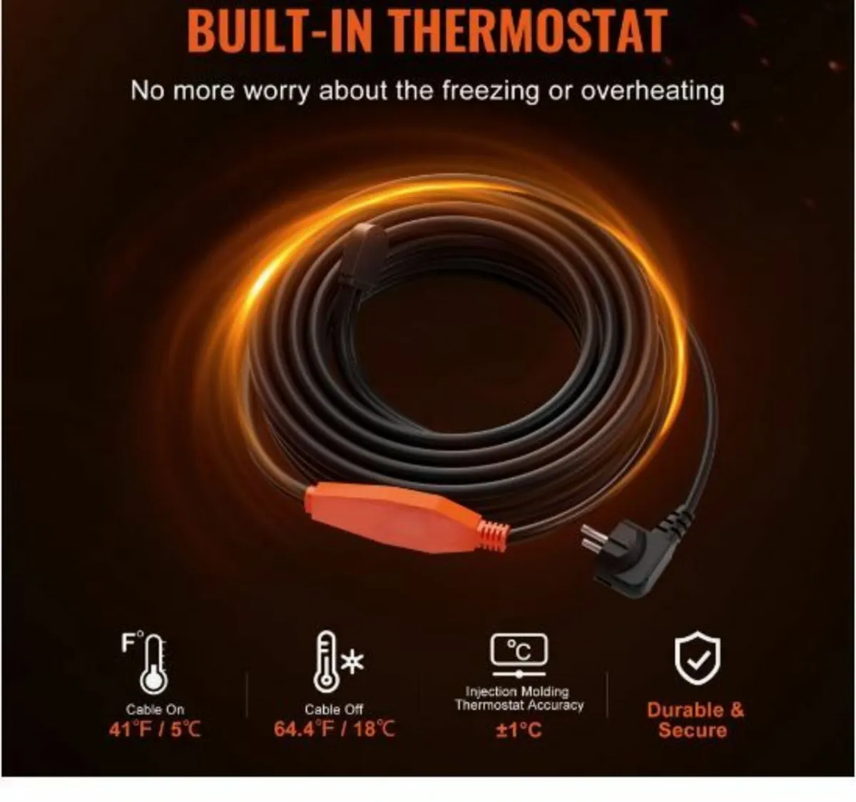Pipe Heating Cable 9m 23W/m Heat Tape - Image 2