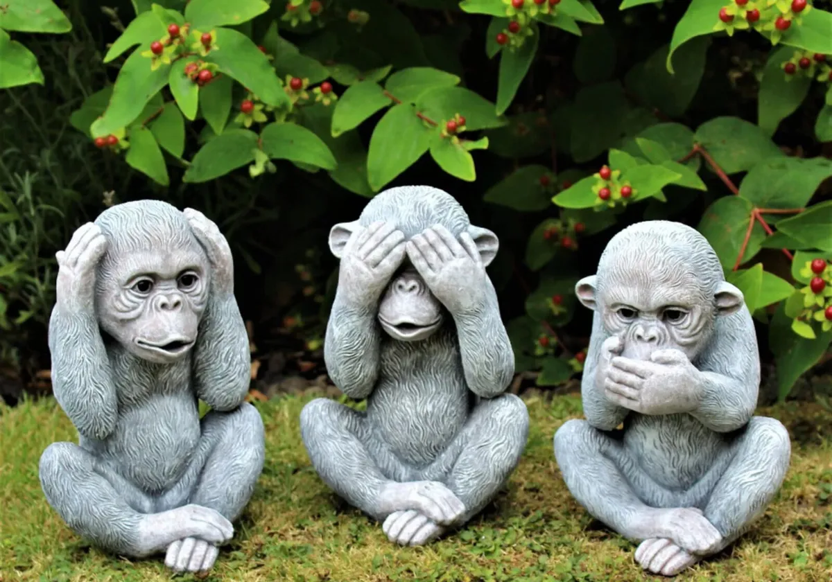 3 Wise Monkeys Garden Ornaments NEW 9.5” High - Image 1