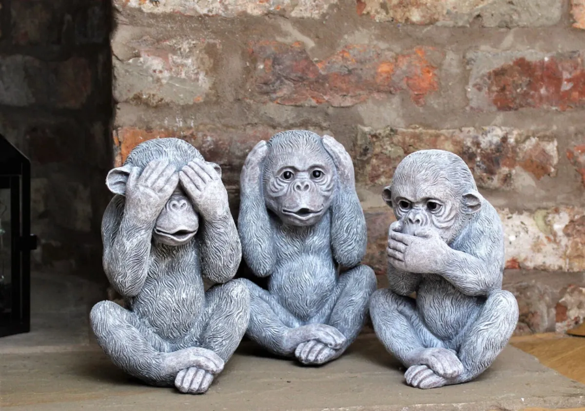 3 Wise Monkeys Garden Ornaments NEW 9.5” High - Image 3