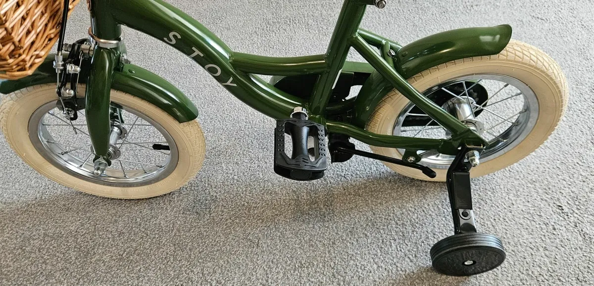 STOY 12" Vintage Bicycle Army Green With Basket - Image 3