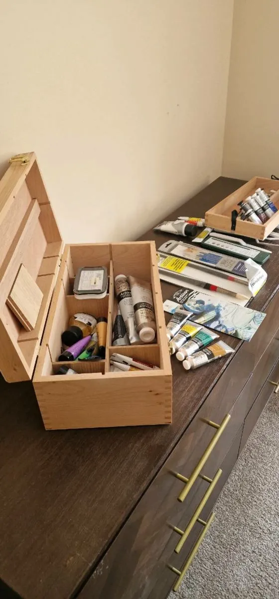Wooden Artists box with supply of consumables - Image 1