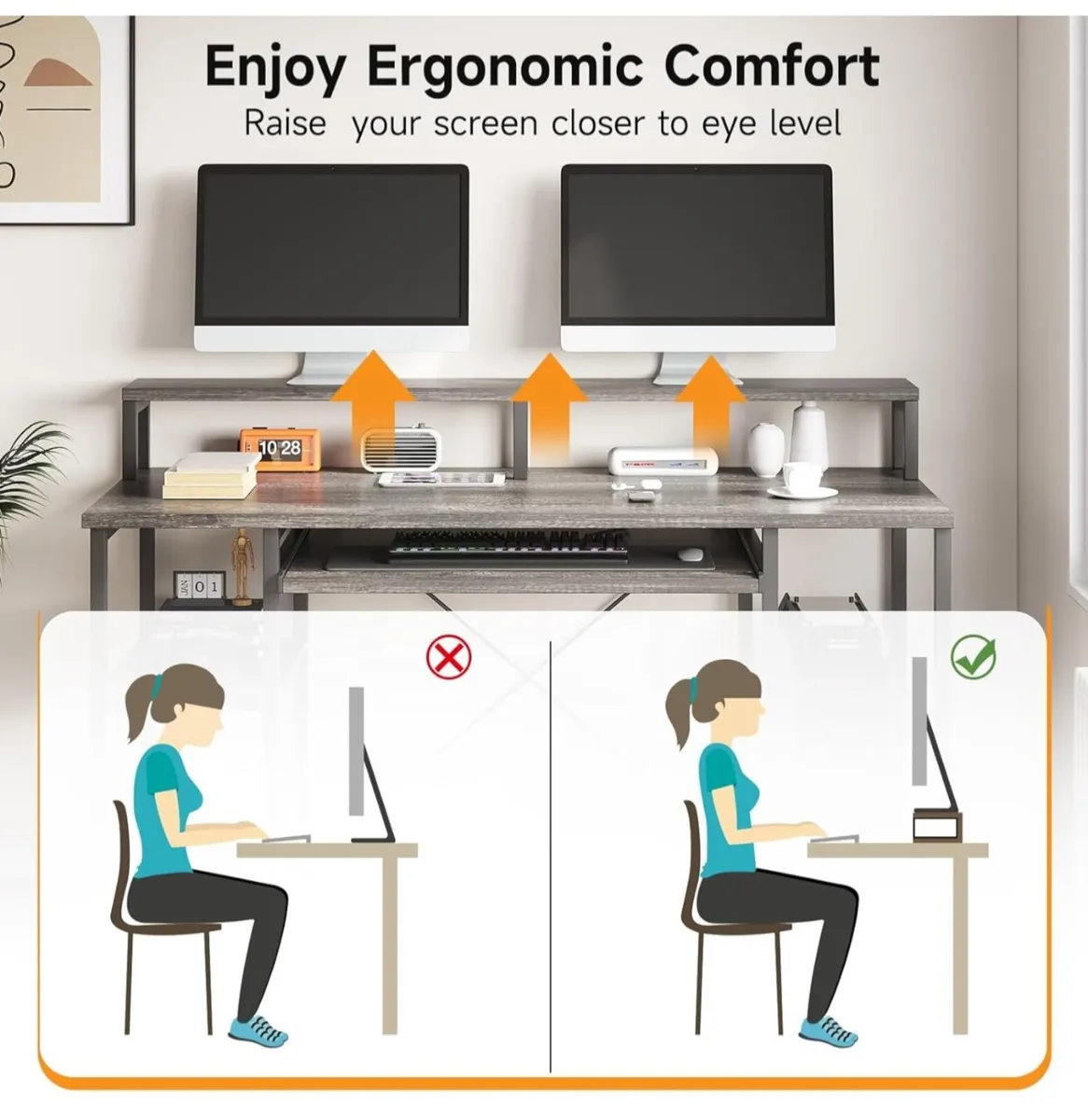 47" Computer Desk with Keyboard Tray, Home Office - Image 2