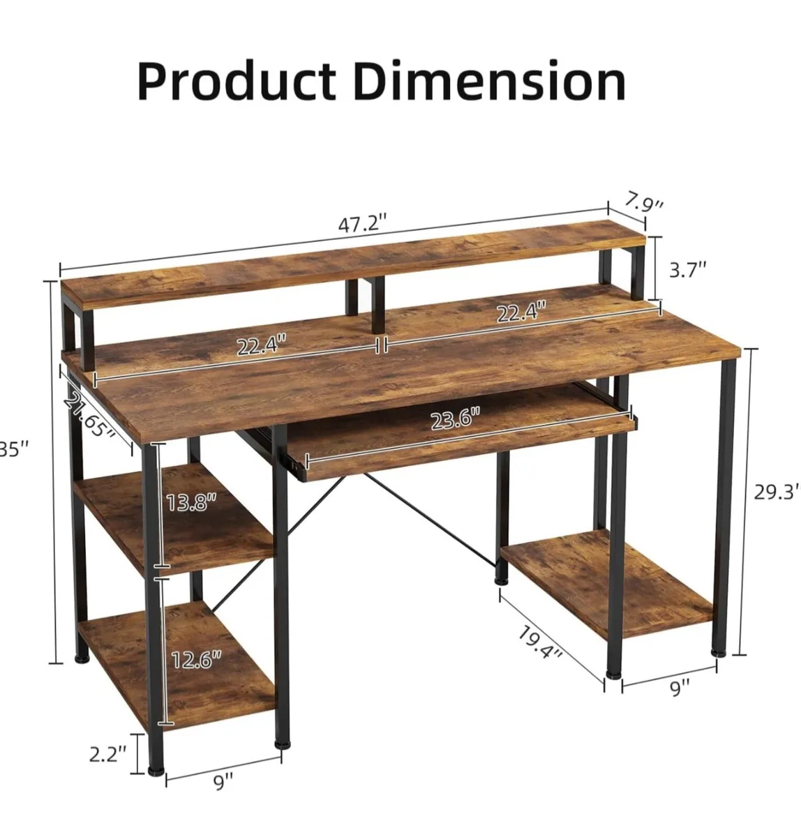 47" Computer Desk with Keyboard Tray, Home Office - Image 3