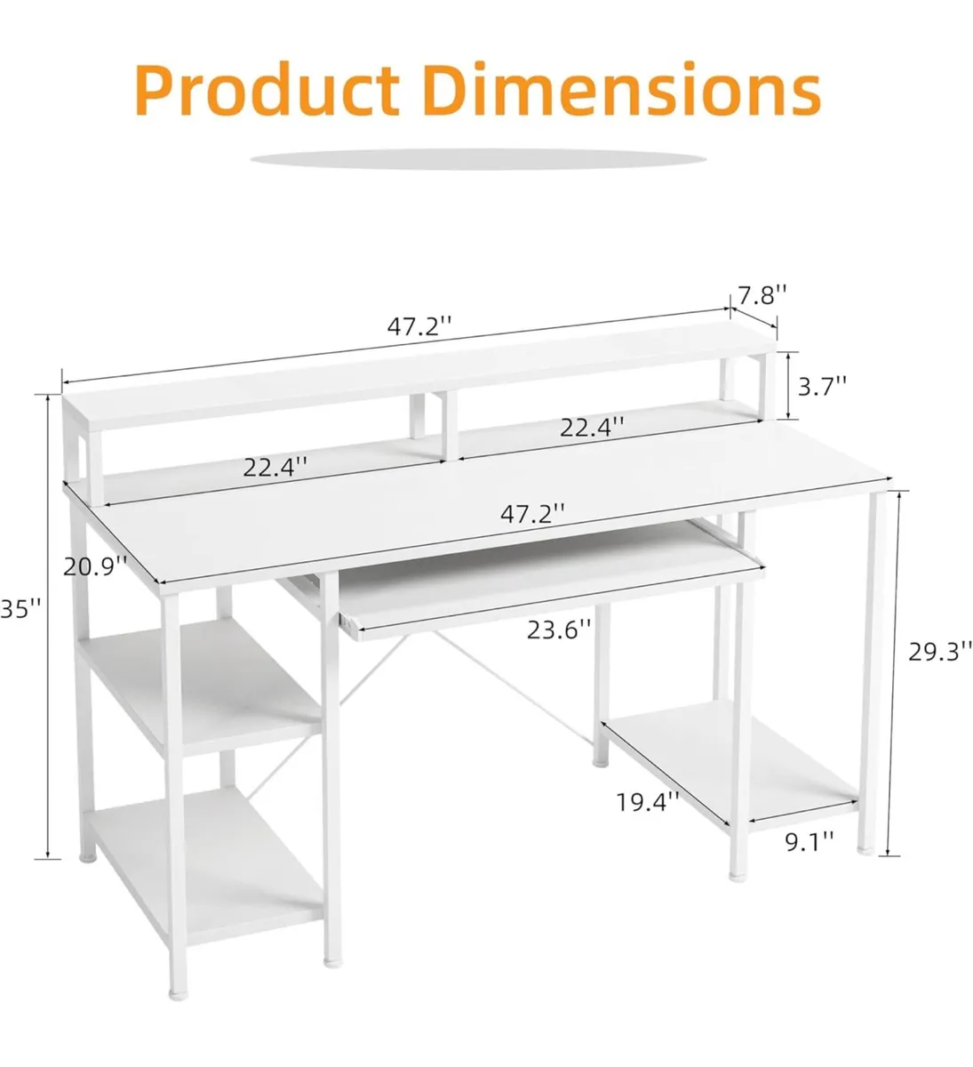 47" Computer Desk with Keyboard Tray, Home Office - Image 2