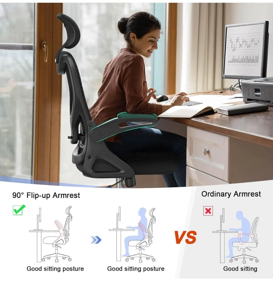 Office Chair - Ergonomic Desk Chair with Lumbar Su - Image 3