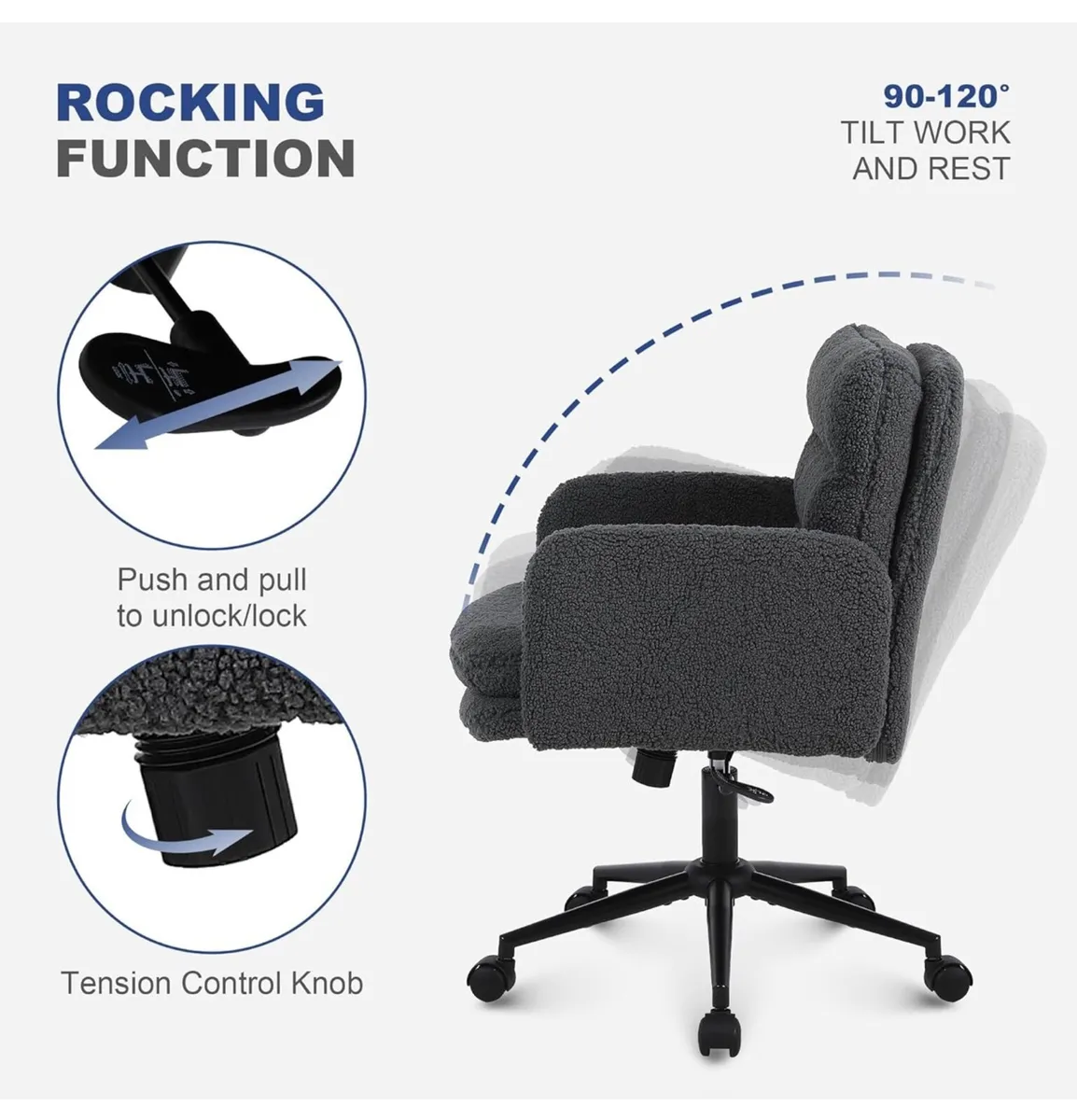 Office Chairs for Home, Faux Cashmere Desk Chair w - Image 3
