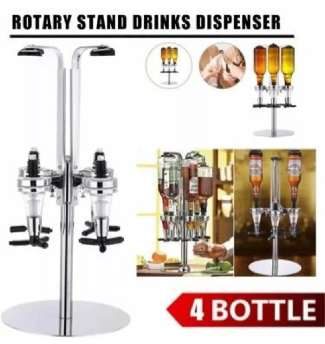 4 Bottle Rotary Home Bar Drinks Optic Dispenser - Image 1