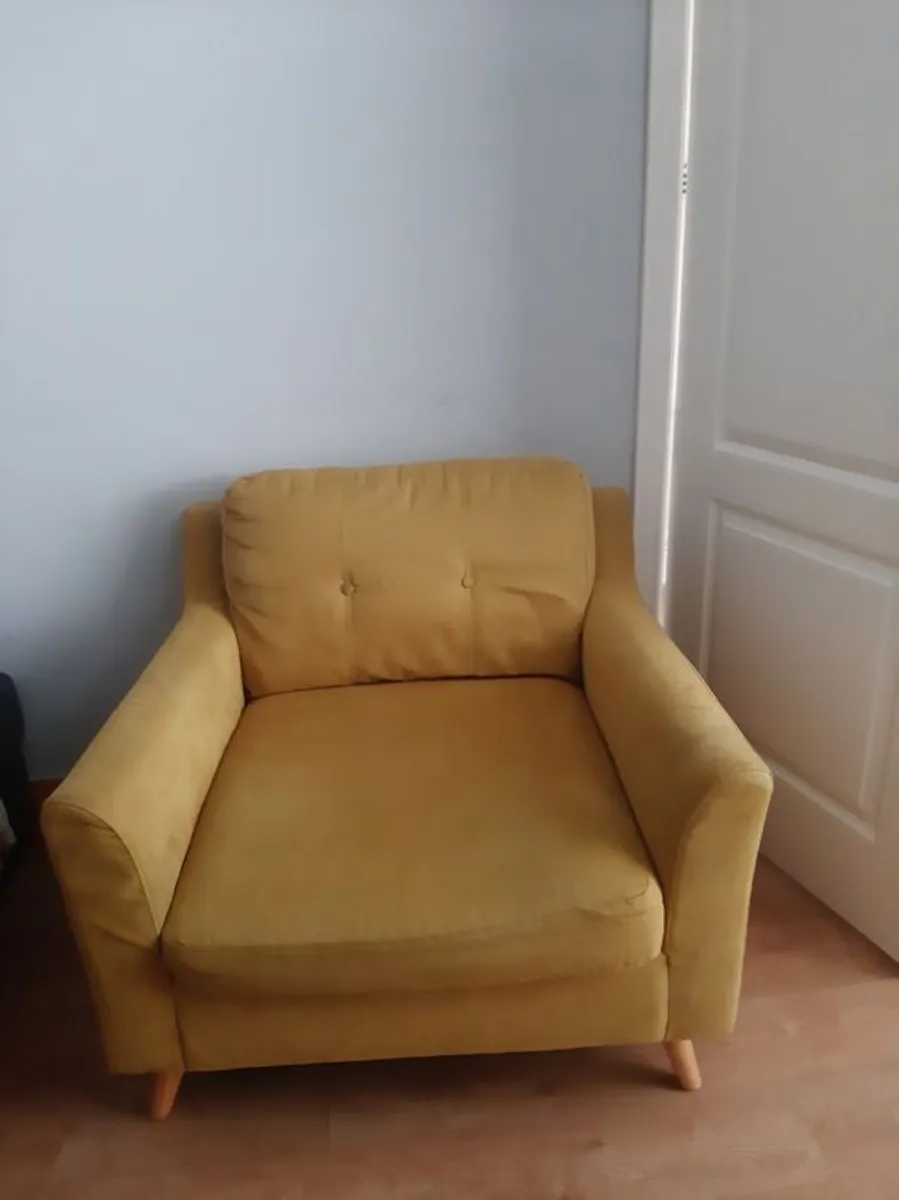 Corner L shaped grey sofa with foot stool with atorage and  mustard chair - Image 2