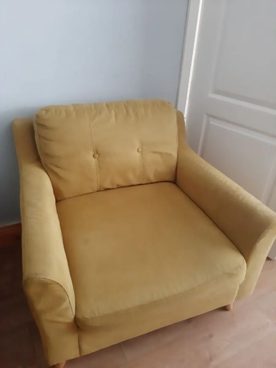 Corner L shaped grey sofa with foot stool with atorage and  mustard chair - Image 3