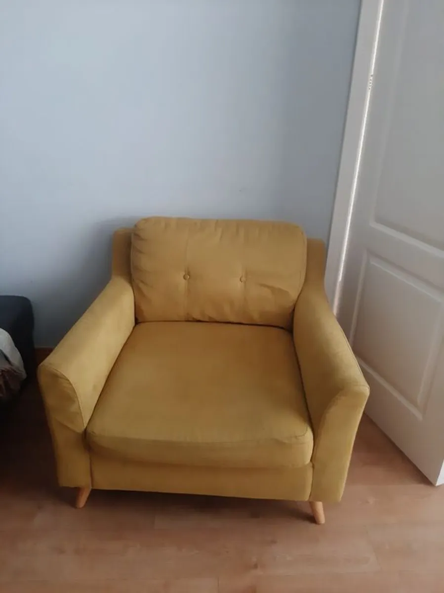 Corner L shaped grey sofa with foot stool with atorage and  mustard chair - Image 4