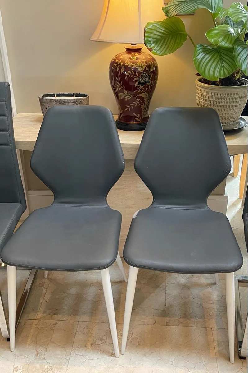 2 x Gorgeous Grey Leather Kitchen Dining Chairs - Image 1