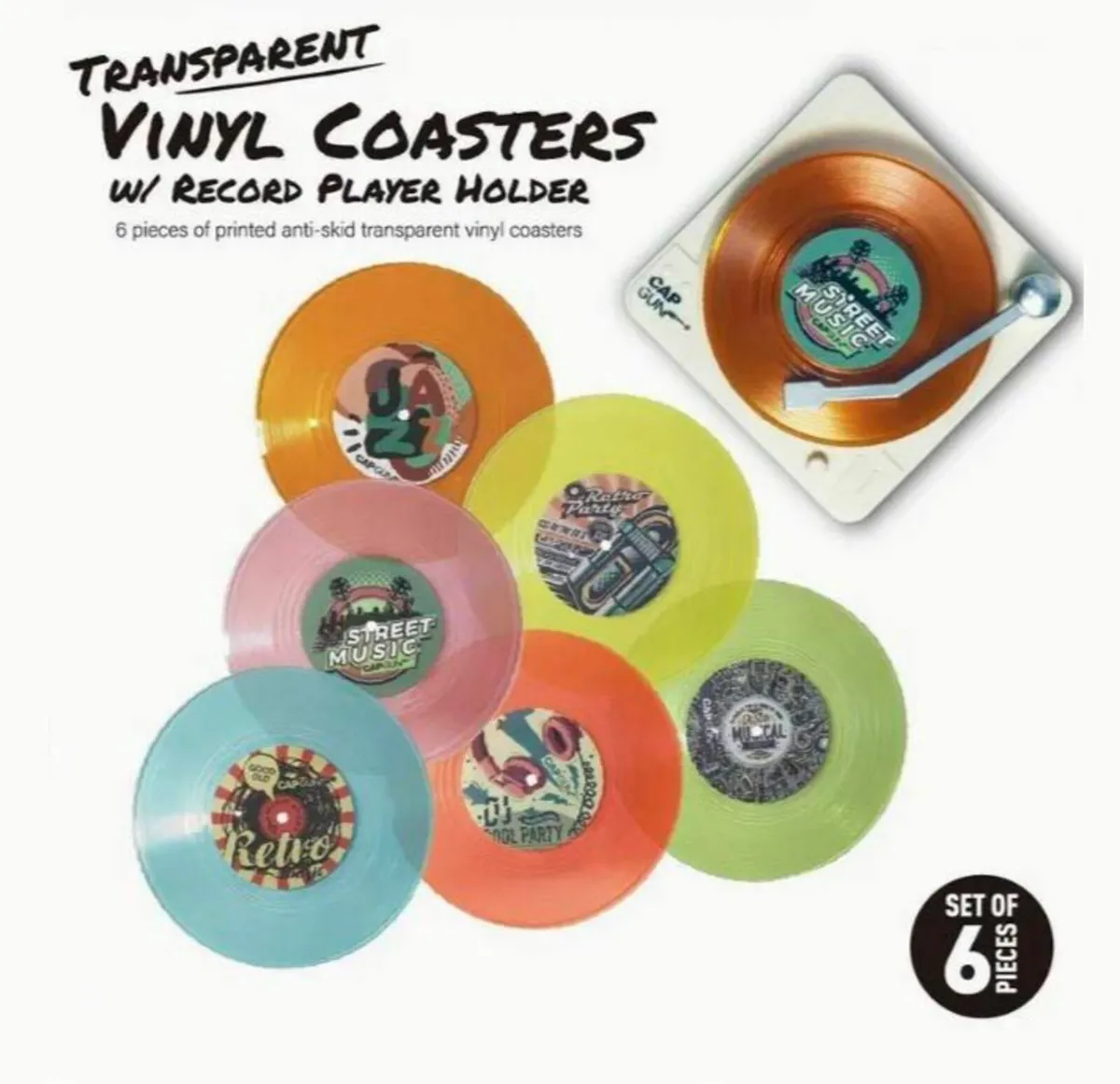TRANSPARENT VINYL COASTERS & STAND (BRAND NEW). - Image 1