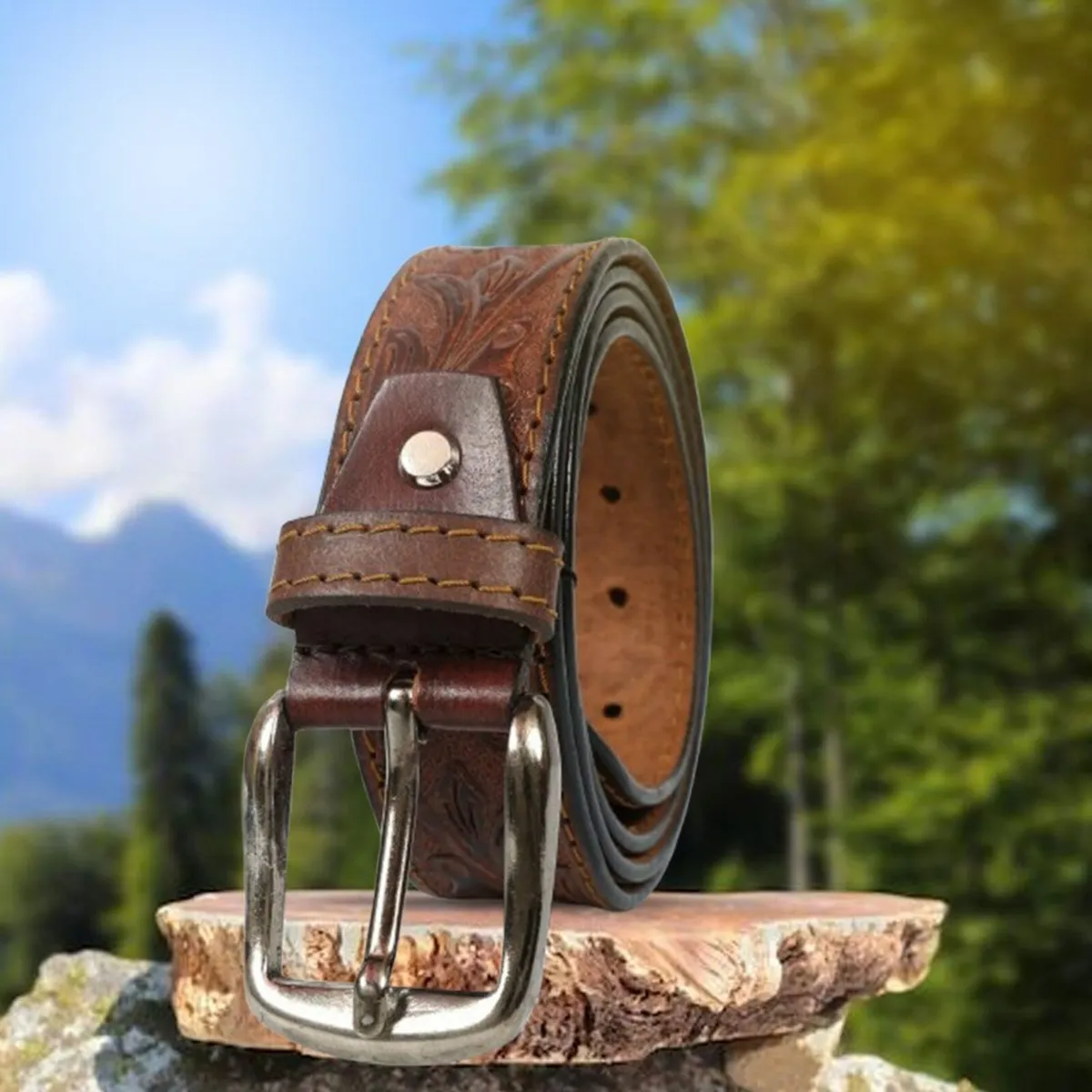 Genuine Leather Classic Handmade Men’s Belt - Image 1