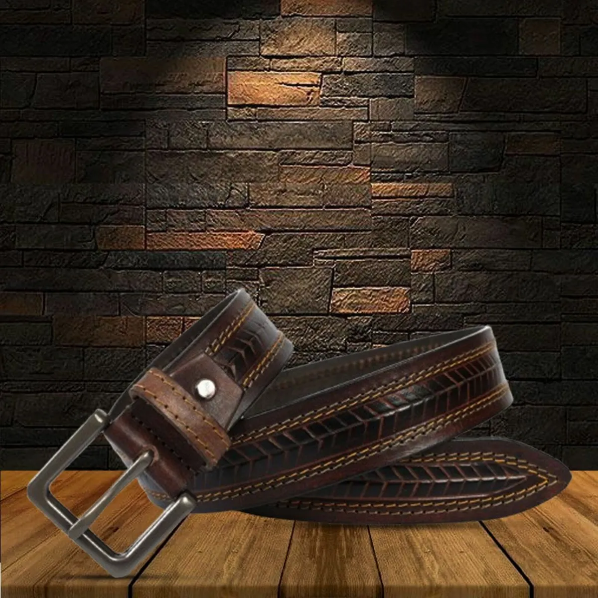Genuine Leather Classic Handmade Men’s Belt - Image 1
