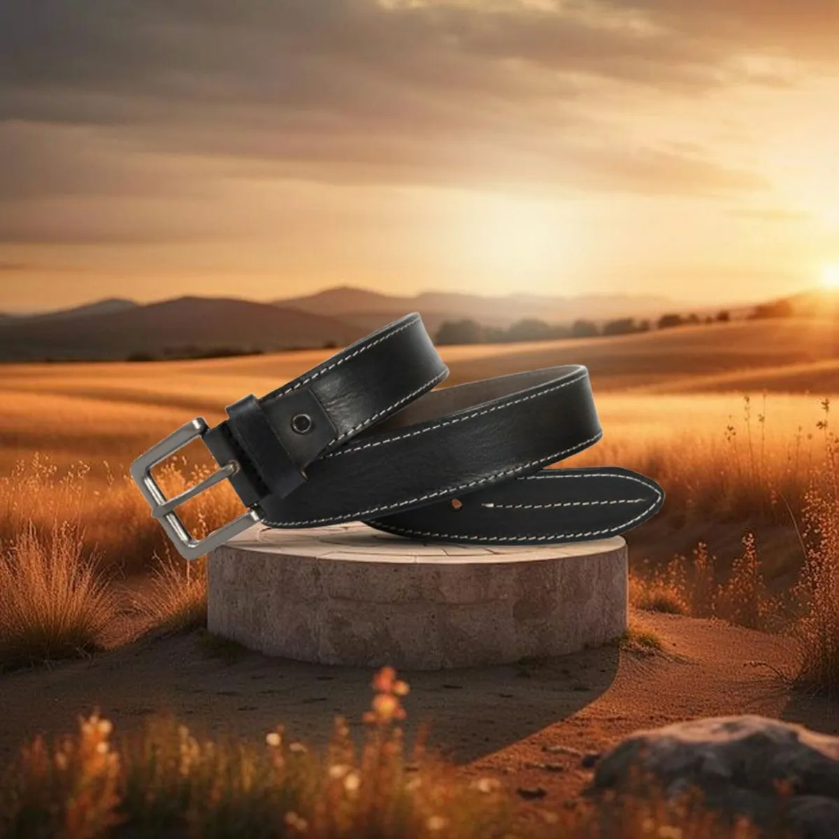 Genuine Leather Classic Handmade Men’s Belt - Image 1