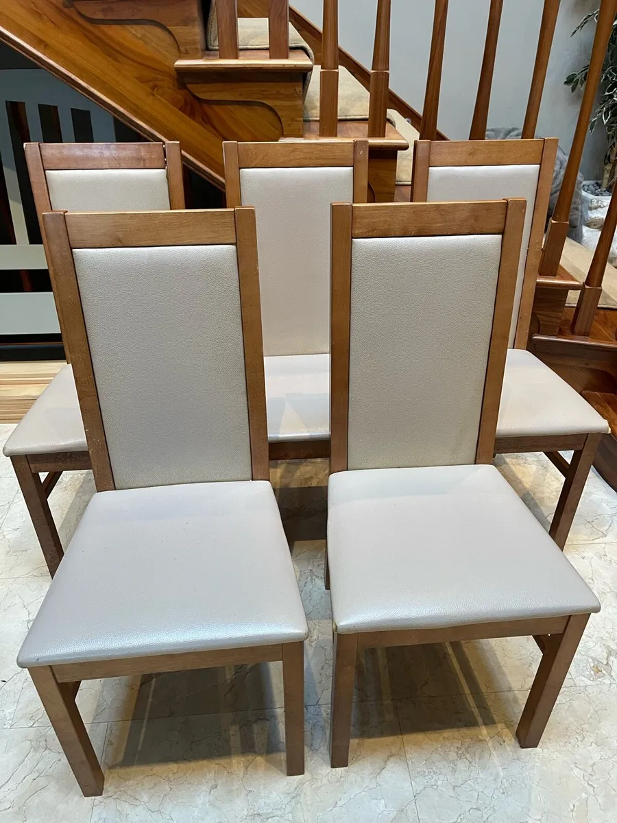 5 x Cream Genuine Leather Kitchen Dining Chairs