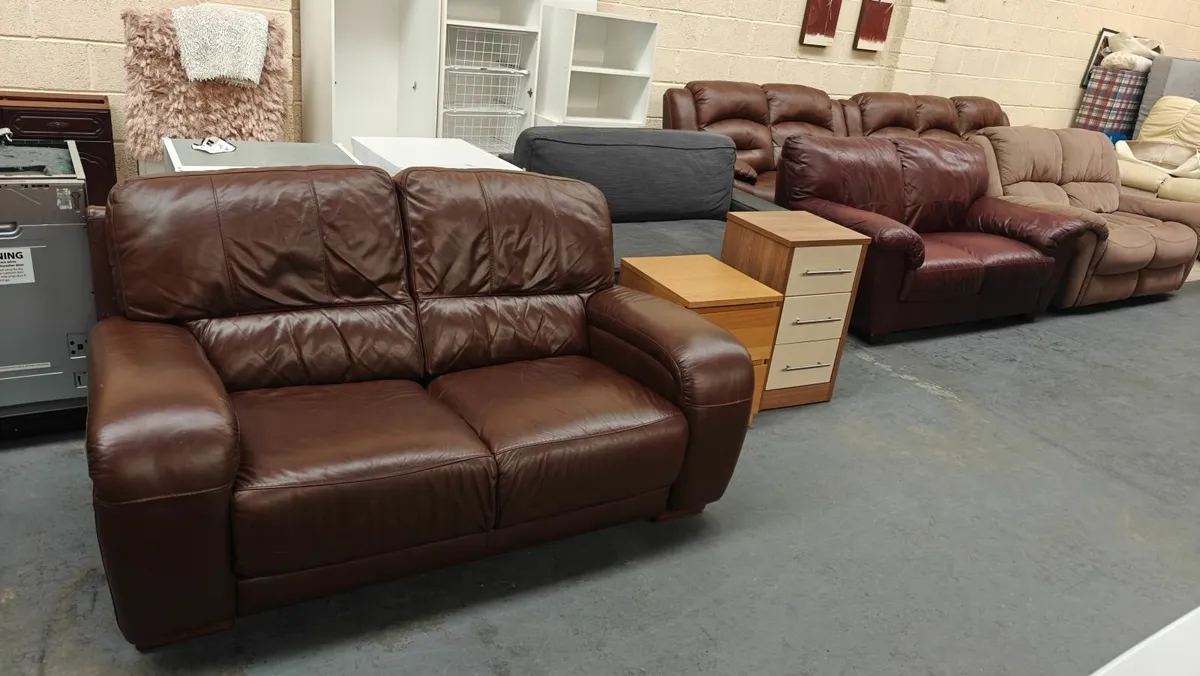 2 Seater Brown Leather Couch - Image 2